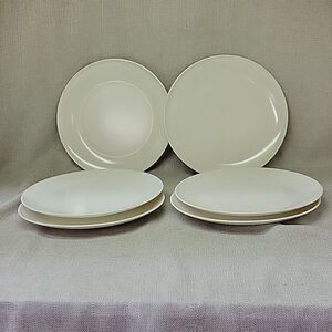 Vtg.6pc. Watertown Lifetime ware melmac 10 "white dinner plates.